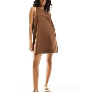 Anikka Becker Sleeveless Round Neck 100% Linen Swing Mini Dress Brown Womens 6